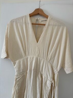 Black Crane Cream V-Neck Linen Jumpsuit
